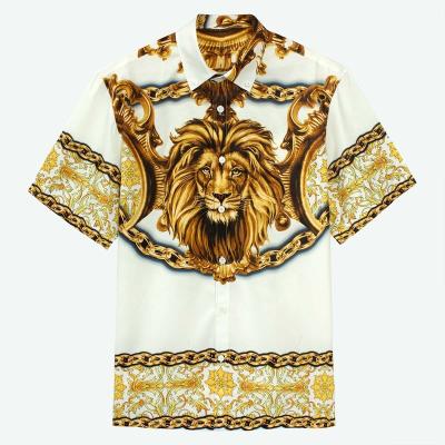 China Bold Design Anti-pilling Lion Printed Luxury Buttoned Baroque Short Sleeve Shirt For Men for sale