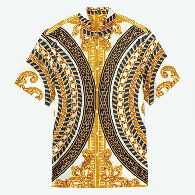 China Anti-pilling Bold Design Buttoned Greek Pattern Baroque Print Baroque Short Sleeve Shirt For Men for sale