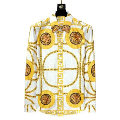 China Luxury Printed Metallic Meander Anti-Pilling Printed Lion Baroque Long Sleeve Shirt For Men for sale