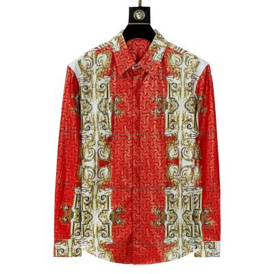 China Baroque Bold Luxury Metallic Greek Pattern Button-Up Anti-Pilling Design Anti-Pilling Long Sleeve Shirt For Men for sale