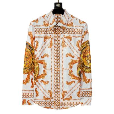 China Anti-pilling Luxury Printed Metallic Gold Button Chain-Printed Baroque Long Sleeve Shirt For Men for sale