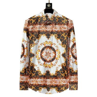 China Anti-pilling Bold Design Luxury Metallic Button-Up Sleeve Baroque Print Long Sleeve Shirt For Men for sale