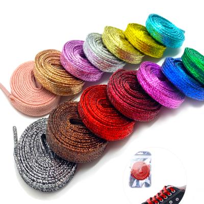 China Shiny Flat Metallic Rhinestone Gillter Laces 1cm Shoe Laces for sale