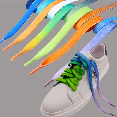 China Custom Flat Laces 100cm-200cmRainbow Polyester Flat Printed Logo Laces For Sneakers Shoes for sale