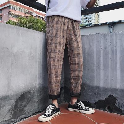 China Breathable Fashion Retro Plaid Pants Korean Style Cotton Blended Cloth Pants Hip Hop Oversize Unisex Harem Pants for sale