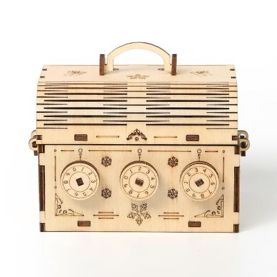 China Eco-friendly Laser Cutting Wooden Storage Box Puzzle 3d DIY Treasure Box Eco-friendly Wooden Model With Password Lock for sale