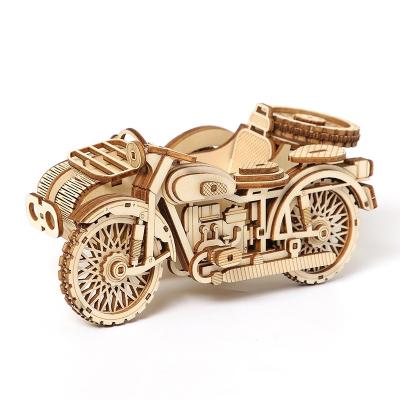 China Eco-Friendly Laser Cutting Wooden Craft Model 3 Cool Wheels Motorcycle Wooden Jigsaw Toys Adults DIY 3D Puzzles for sale