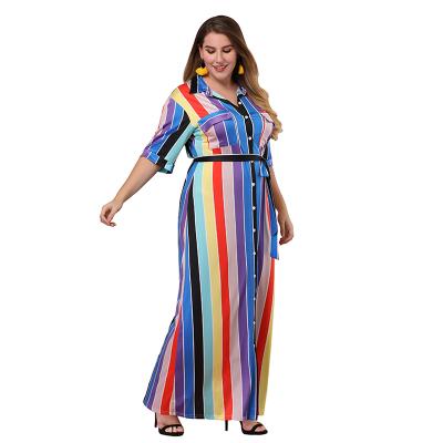 China spring fashion hot sale Anti-wrinkle casual dress women stripe print maxi long plus size dress for sale