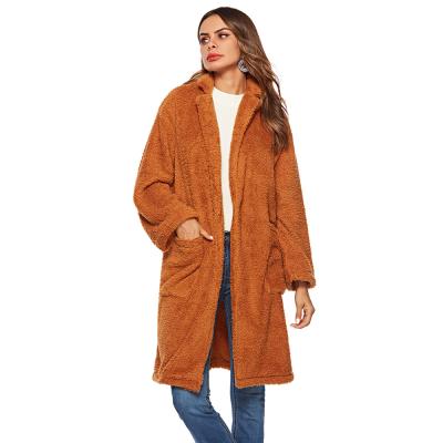 China Breathable Women Fall Coats 2020 Big Pocket Plush Brown Wool Coat Women's Winter Jackets And Coats for sale