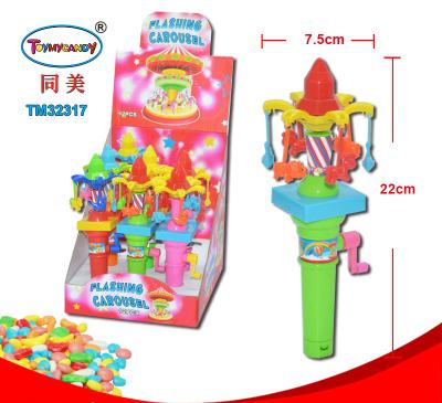 China Cartoon Toys 2021 New Hot Selling Plastic Flash Toys With Candy Carousel Small Flash Toy Promotion Toy For Children for sale