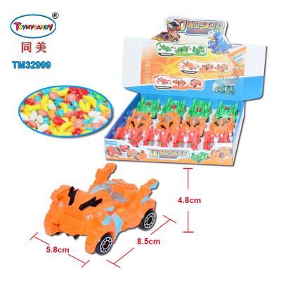 China Capsule toys 2021 new products china supplier kids deformation dinosaur car toys with candy for sale