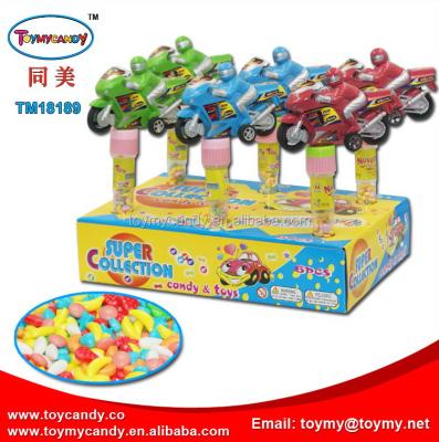 China Capsule toys 2018 good quality cheap toy plastic toy motor bike push-pull toy with candy for sale