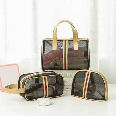 China PVC 3 Pieces Travel Clear Portable Cosmetic Organizer Pouch Toiletry Bag Makeup Bag For Women for sale