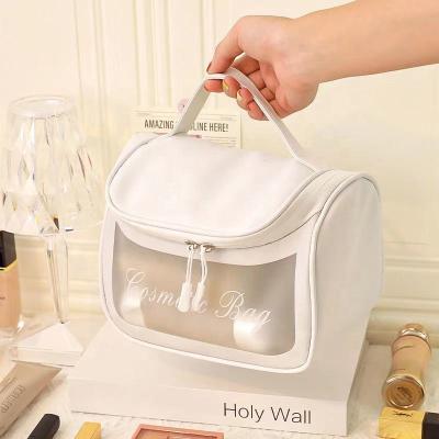 China Fashion Waterproof Clear Makeup Bag Travel Pouch Toiletry Bags Transparent PVC White Cosmetic Bag for sale