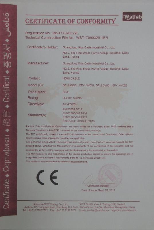 CE - Guangdong Sipu Cable Industrial Co., Ltd.