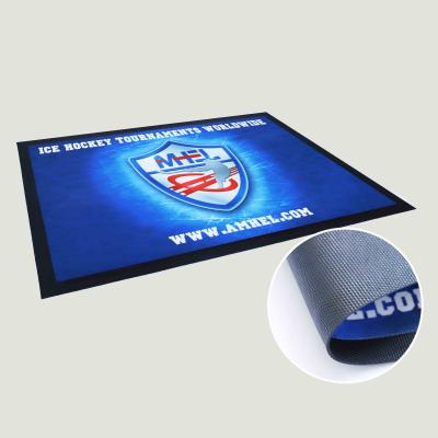 China Dotcom Heat-transfer Waterproof Design Printed Polyester OEM Hockey Mats Display Thin Rubber Logo Mats for sale