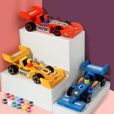 China Eductional Preschool Toys Wooden Racing Cars Toy Artistic Assembly Painting Models DIY Painting Car for Kids Gifts for sale