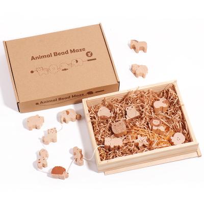 China Wholesale Earlier Education Open Game Natural Beech Wood Threading Animal Stacking Blocks Lacing Beads Toy for sale