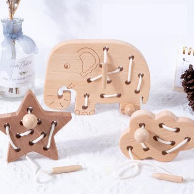 China Hot Selling Montessori Children's Early Education Fun Rope Games Baby Infant Hand-eye Coordination Training Wooden Early Educational Toys for sale