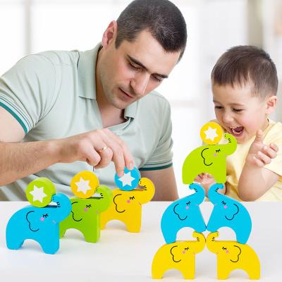 China DIY TOY New Design Montessori Balance Game Elephant Balance Stacking Blocks Wooden Toys For Kid Exercise Balancing Toys for sale