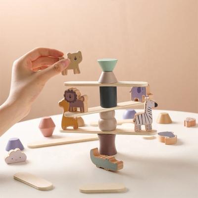 China DIY TOY Wooden Animal Forest Balance Toy Wood Stacking Block Preschool Montessori Educational Toys for sale