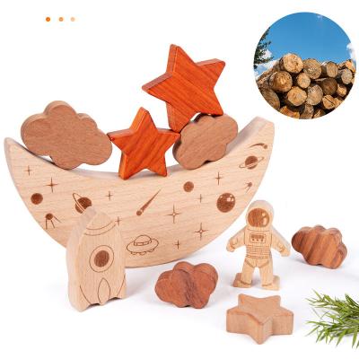 China DIY TOY Wholesale Colorful Montessori Moon Cloud Star Wooden Stacking Blocks for sale