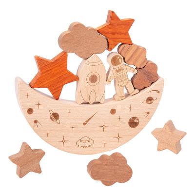 China DIY TOY Special Design Wooden Children's Beech Moon Balance Building Blocks Stacked High Toys for sale