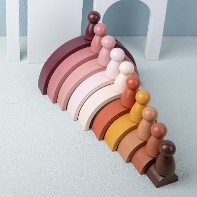 China DIY PLAY 10 PCS Morandi Rainbow Wooden Block Peg Doll Stacking Waldorf Toddler Toys Wooden Educational Stacking Toys Toys Pour Children for sale