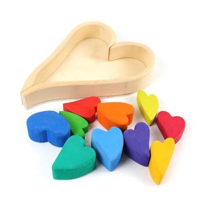 China Play Hot Selling Wooden Children's Educational Toys Rainbow Creative Building Block DIY Love Stacking Building Block Game for sale