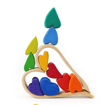 China Game Wooden Rainbow Blocks Tray Pastel Heart Shape Building Blocks Stacking Block Early Learning Education Toy for sale