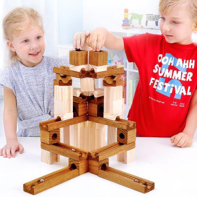 China Nordic Building Block Children's Running Toy 80pcs Log Marble Building Blocks Collected Toy Solid Wood Head Baby No Paint for sale