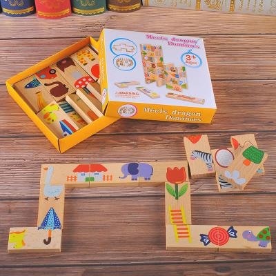 China New 2023 Wooden Dominoes Set Wooden Block Puzzle Baby Wooden Domino Set Manipulative Math for sale