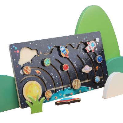 China Wooden Puzzle Toy Montessori Wooden Solar System Slide Maze Board Space Planet Cognitive Early Educational Baby Education for sale