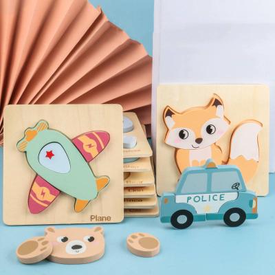 China DIY TOY Wooden 3D Toy Montessori Puzzle Educational 4 in 1 Cartoon Traffic Animal Jigsaw Puzzle Places Toys for Learning Gifts for sale