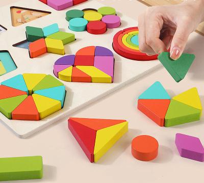 China DIY TOY Wooden Jigsaw Puzzle 3d Geometry Shape Matching Wooden Toy Shape Puzzle for sale