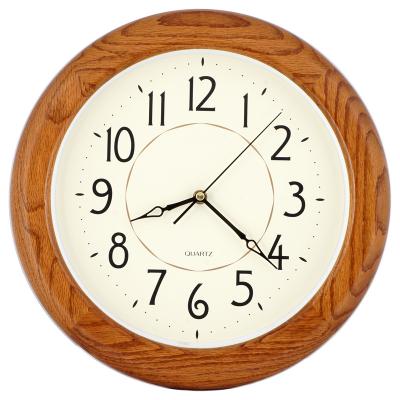 China Minimalist Hot Sale Customized Color Oak Frame Traditional Circle Solid Wood Wooden Wall Clock for sale