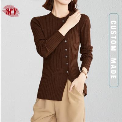 China Anti-Wrinkle Fashion Customized Ribbed To Knit Thin Solid Round Neck Thick Jumper Knitted Sweater For Women for sale