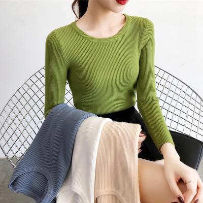 China New Anti-pilling Women's Crew Neck Ribbed Knit Long Sleeve Autumn Pullover Solid Casual Thin Sweater Top for sale