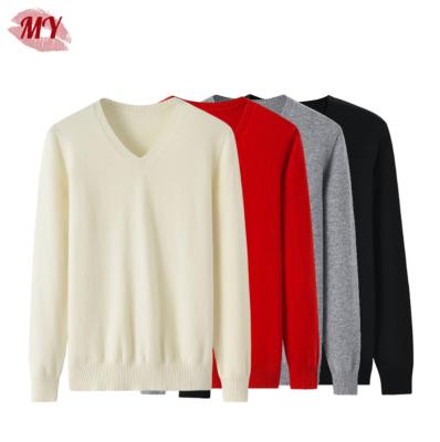 China Anti-wrinkle Women Autumn V-Neck Basic Sweater Knitted Top Solid Plain Knit Casual Sweater Pullover for sale