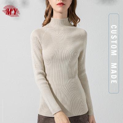 China Anti-Wrinkle Yarn Dyed Women's Autumn Thick Casual Knitwear Stand Collar Pullover Long Sleeve Knitted Sweater for sale