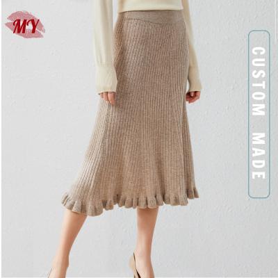 China Women Anti-Static Rib Knit Midi Sweater Skirt Chat Pleated Skirt Custom Trim Dyed for sale