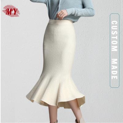 China New Thick Solid Rib Knit Slim Mermaid Skirt Anti-Static Yarn Dyed Bodycon Midi Sweater Skirt For Women for sale