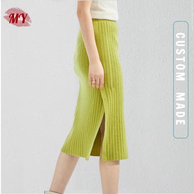 China Anti-Static Yarn Dyed Custom Rib Knit Midi Skirt Solid Bodycon Sweater Pencil Skirt For Women for sale