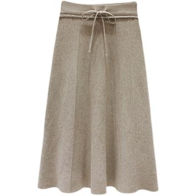 China Anti-Static Women's Elastic Drawstring Waist Midi Length Sweater A Line Skirt for sale