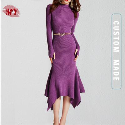 China DA Lang Manufacturer Custom Mermaid Tail Trim Sweater Dress Anti-Wrinkle Long Ribbed Knit Dress For Women for sale