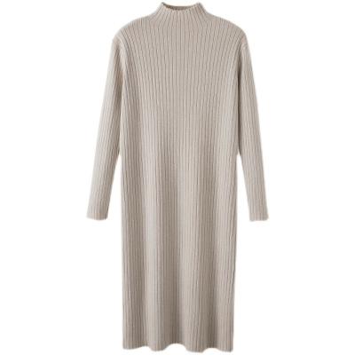 China Anti-pilling Korean Design Wome Knitted Sweater Long Dress Ribbed Knit Solid Autumn Sweater Winter Stand Collar Thick Top Pullover Long for sale