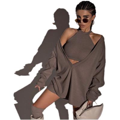 China Autumn New Sexy Vest Anti-Shrink V-Neck Two-Piece Long Sleeve Loose Sweater For Women for sale