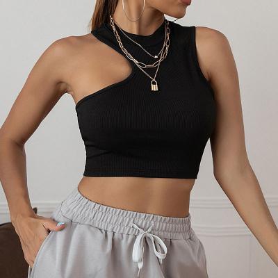 China QUICK DRY Asymmetrical design wide and narrow sloping shoulder summer ribbed crop tank tops for women for sale