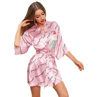 China Christmas Ice Thermal Customized Silk Pajamas For Ladies Cartoon Printing Winter Home Short Silk Thin Pajamas for sale