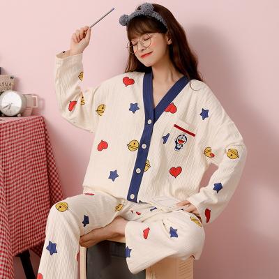 China Autumn new design thermal 2022 women's pajamas PAJAMAS sweetJapanese cotton student V-neck women's long sleeve sleepwear for sale